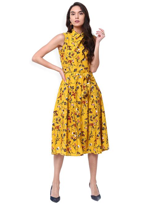 yellow printed belted dress - 14869935 - Very Small Image - 1