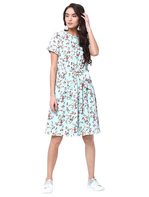 blue printed belted dress - 14869953 - Very Small Image - 1