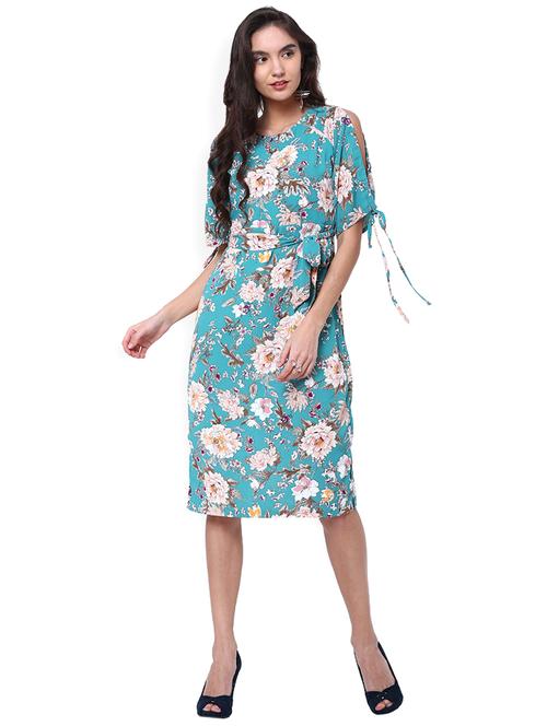 blue printed belted dress - 14869961 - Very Small Image - 1