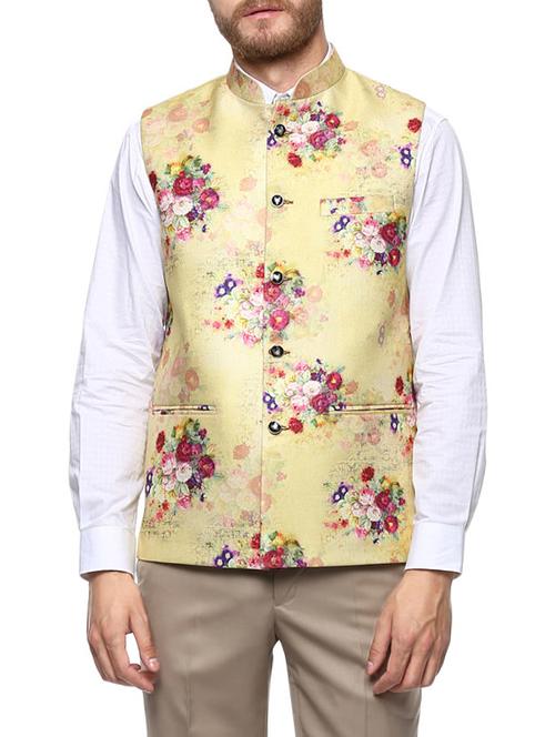 yellow cotton nehru jacket - 14869962 - Very Small Image - 1