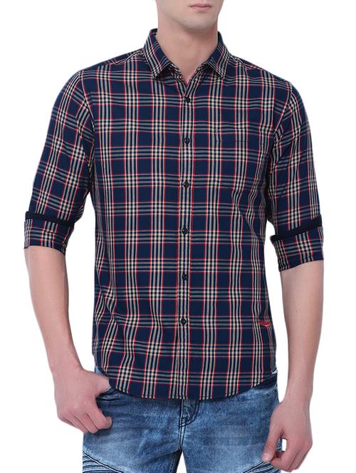 navy blue cotton casual shirt - 14870598 - Very Small Image - 1
