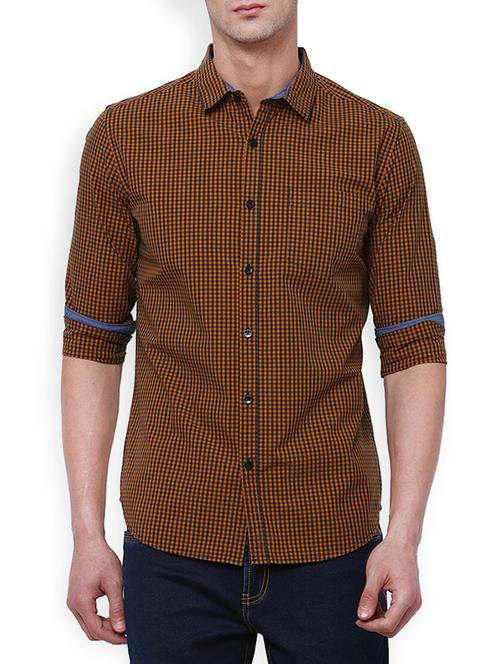 orange checkered casual shirt - 14870636 - Very Small Image - 1