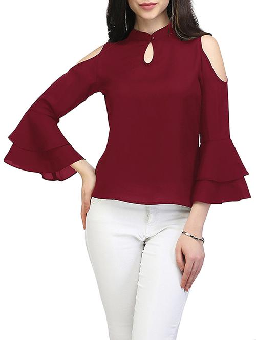 key hole neck cold shoulder top - 14870961 - Very Small Image - 1