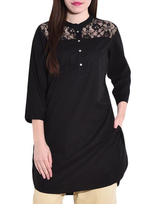 black cotton solid tunic - 14871860 - Very Small Image - 1