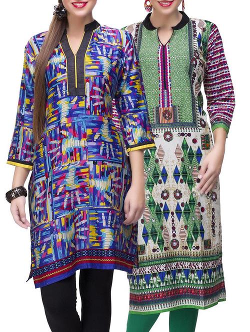 multi colored cotton combo kurta - 14871938 - Very Small Image - 1