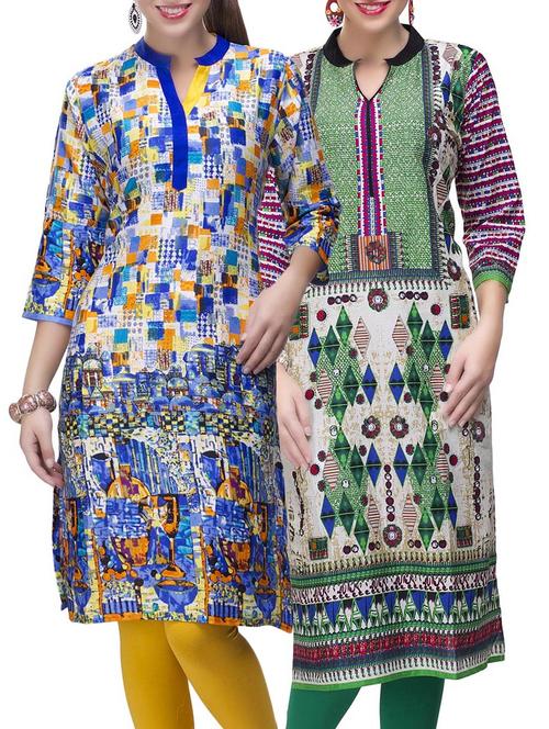 multi colored cotton combo kurta - 14871955 - Very Small Image - 1