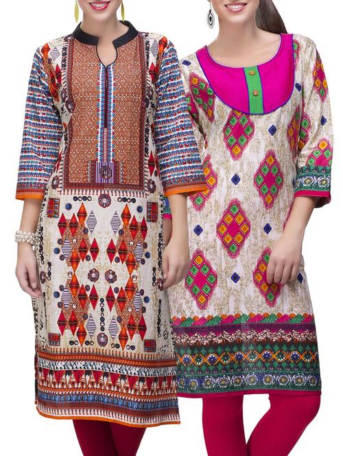 multi colored cotton combo kurta - 14871971 - Very Small Image - 1