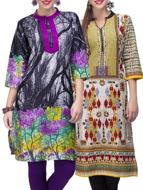 multi colored cotton combo kurta - 14871991 - Very Small Image - 1