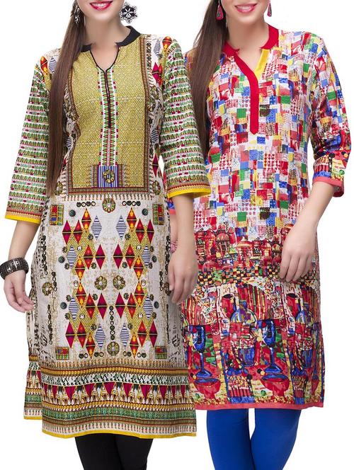 multi colored cotton combo kurta - 14872001 - Very Small Image - 1