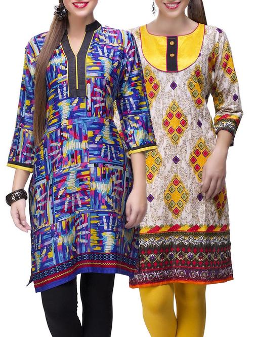 multi colored cotton combo kurta - 14872021 - Very Small Image - 1