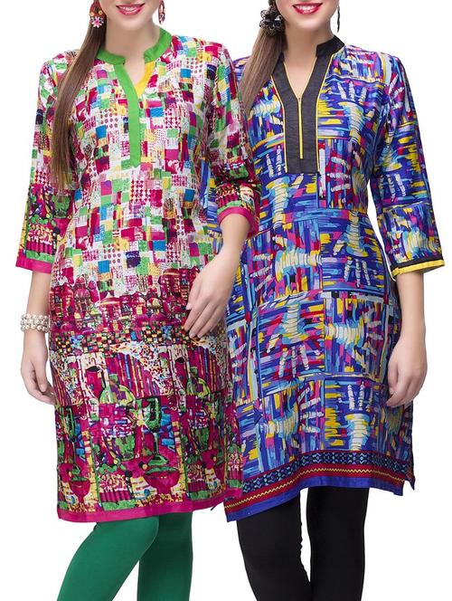 multi colored cotton combo kurta - 14872027 - Very Small Image - 1