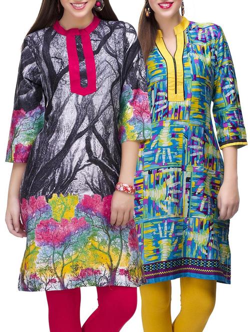 multi colored cotton combo kurta - 14872036 - Very Small Image - 1