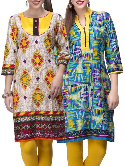 multi colored cotton combo kurta - 14872044 - Very Small Image - 1