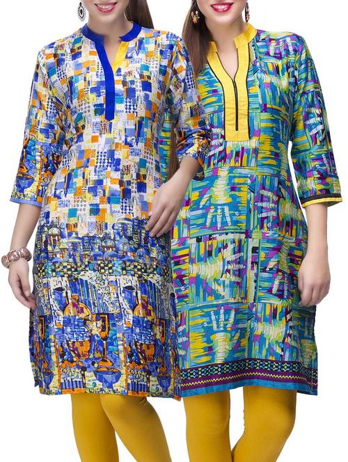 multi colored cotton combo kurta - 14872047 - Very Small Image - 1