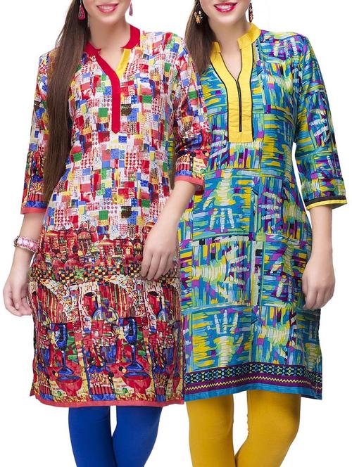 multi colored cotton combo kurta - 14872048 - Very Small Image - 1