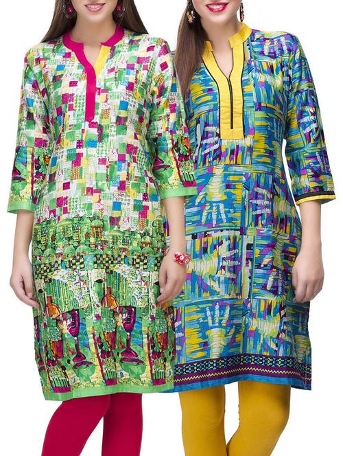 multi colored cotton combo kurta - 14872049 - Very Small Image - 1