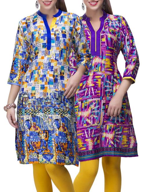 multi colored cotton combo kurta - 14872069 - Very Small Image - 1