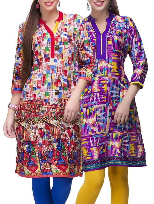 multi colored cotton combo kurta - 14872070 - Very Small Image - 1