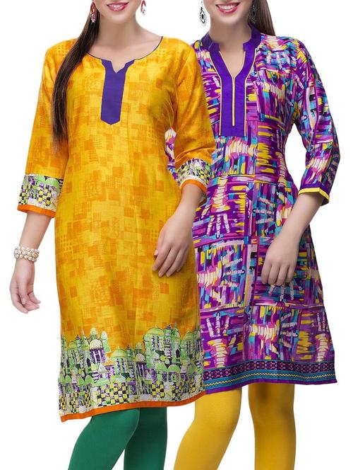 multi colored cotton combo kurta - 14872073 - Very Small Image - 1