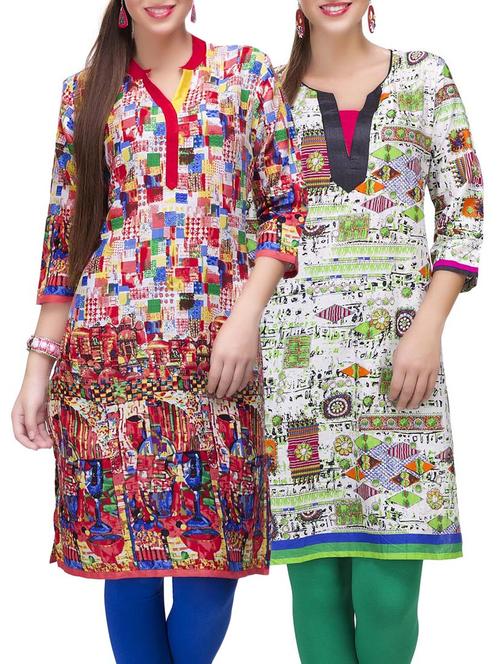 multi colored cotton combo kurta - 14872111 - Very Small Image - 1