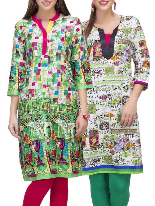 multi colored cotton combo kurta - 14872112 - Very Small Image - 1