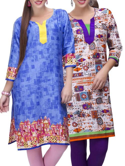 set of 2 multi color cotton printed kurta combo - 14872128 - Very Small Image - 1