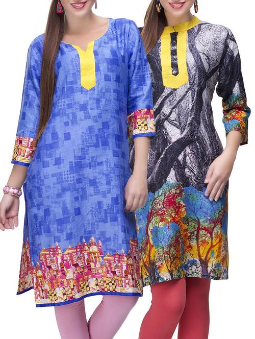 set of 2 multi color cotton printed kurta combo - 14872163 - Very Small Image - 1