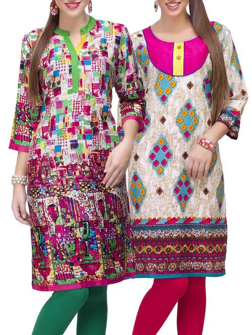 set of 2 multi color cotton printed kurta combo - 14872237 - Very Small Image - 1