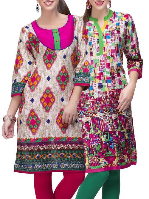 set of 2 multi color cotton printed kurta combo - 14872248 - Very Small Image - 1