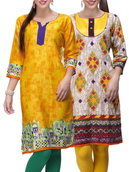 set of 2 multi color cotton printed kurta combo - 14872259 - Very Small Image - 1