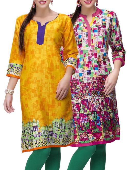 set of 2 multi color cotton printed kurta combo - 14872304 - Very Small Image - 1