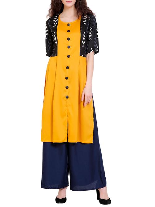 yellow rayon straight kurta - 14872456 - Very Small Image - 1