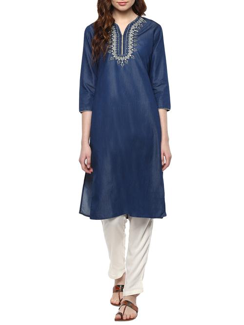 blue denim straight kurta - 14872464 - Very Small Image - 1