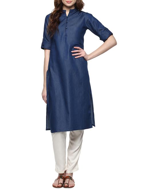 blue denim straight kurta - 14872466 - Very Small Image - 1