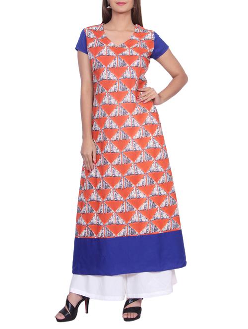 orange cotton aline kurta - 14872979 - Very Small Image - 1