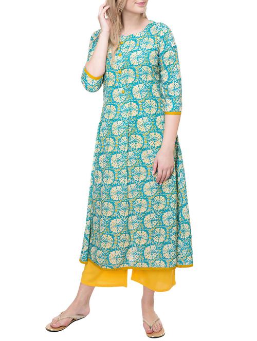 turquoise cotton aline kurta - 14872989 - Very Small Image - 1