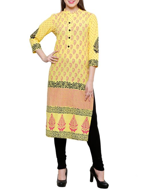 yellow cotton straight kurta - 14873062 - Very Small Image - 1