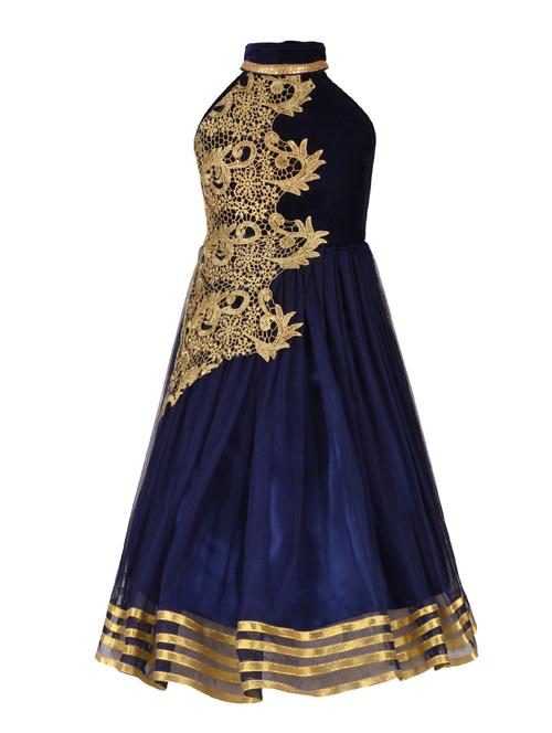 navy blue net party gown - 14873192 - Very Small Image - 1