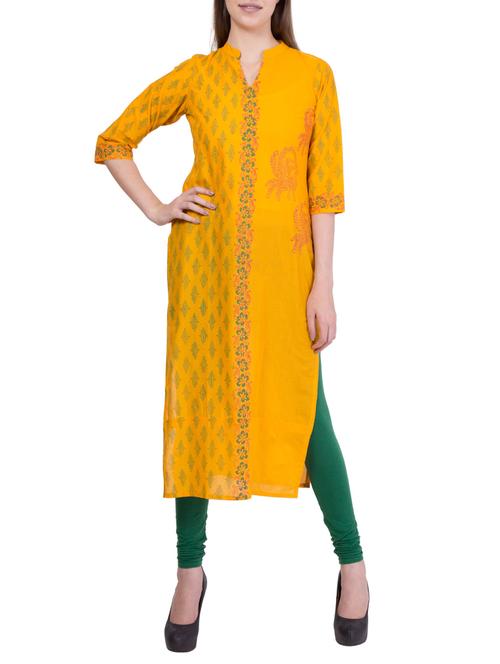 yellow cotton straight kurta - 14875196 - Very Small Image - 1