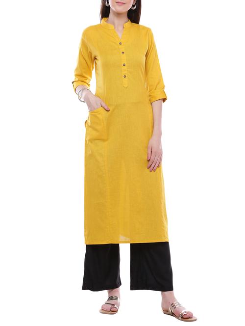 yellow khadi straight kurta - 14875231 - Very Small Image - 1