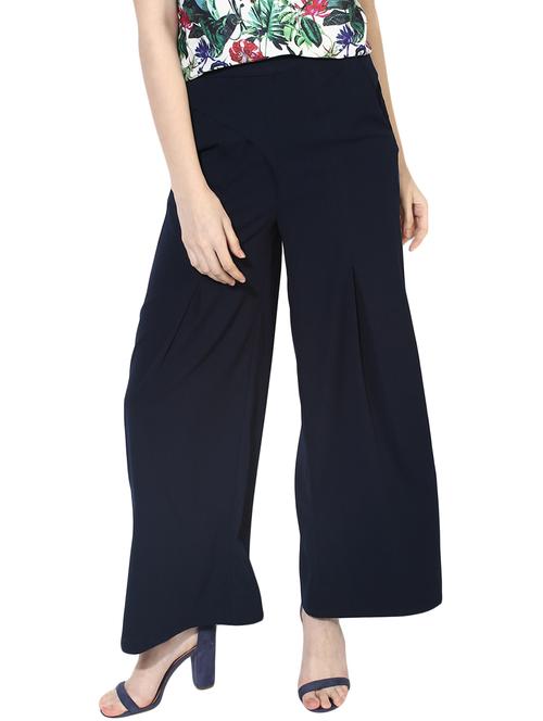 navy blue solid palazzo - 14875871 - Very Small Image - 1