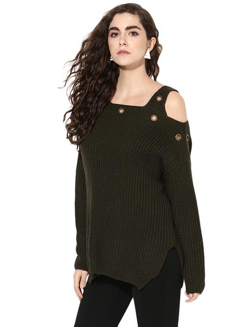 green cold shoulder pullover - 14875935 - Very Small Image - 1