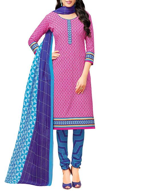 pink cotton unstitched suit - 14876061 - Very Small Image - 1