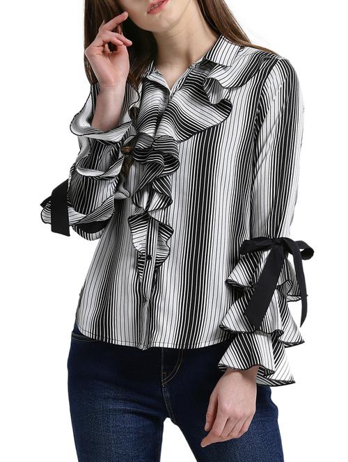 tiered sleeved striped ruffled shirt - 14876297 - Very Small Image - 1
