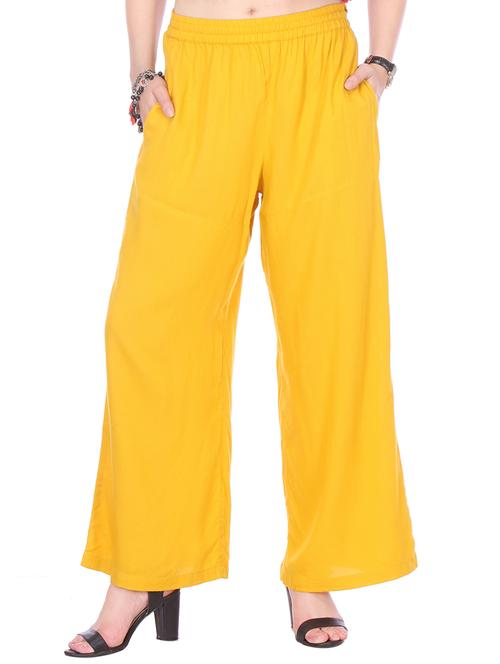 yellow rayon straight palazzo - 14876752 - Very Small Image - 1