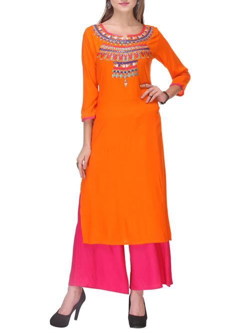 orange viscose kurta palazzo set - 14876760 - Very Small Image - 1