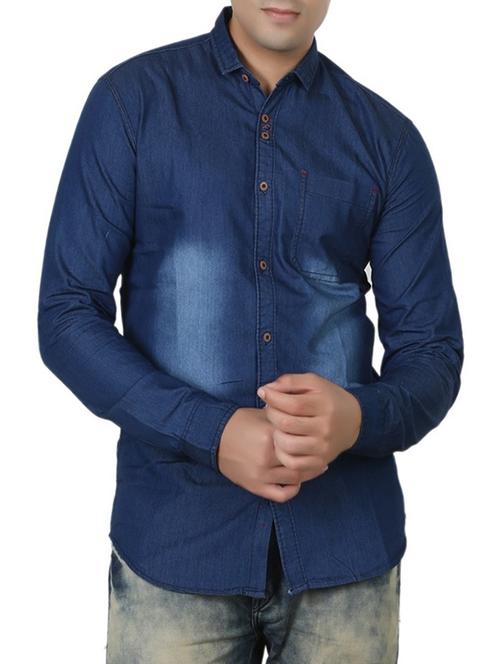 navy blue denim casual shirt - 14876853 - Very Small Image - 1