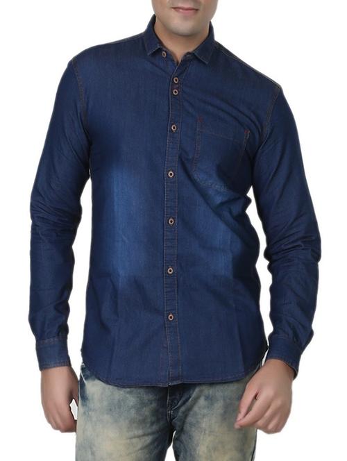 navy blue denim casual shirt - 14877328 - Very Small Image - 1