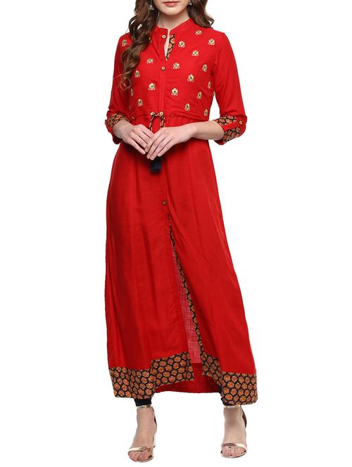 red rayon a-line kurta - 14877689 - Very Small Image - 1