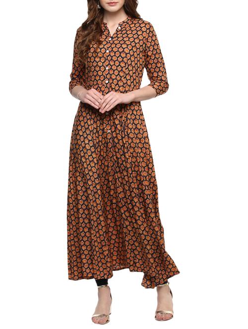 orange rayon flared kurta - 14877698 - Very Small Image - 1